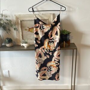 Elegant Black and Orange Dragon Print Dress